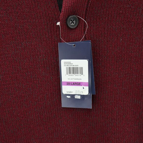 Izod Crew Collar Henley Sweater Men 2XL Red Hingham Button Preppy Casual Outdoor - Picture 4 of 8